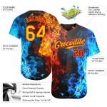 Benutzerdefiniertes Rotgold-3D-Musterdesign Flammen-authentisches Baseball-Trikot Benutzerdefiniertes Rotgold-3D-Musterdesign Flammen-authentisches Baseball-Trikot