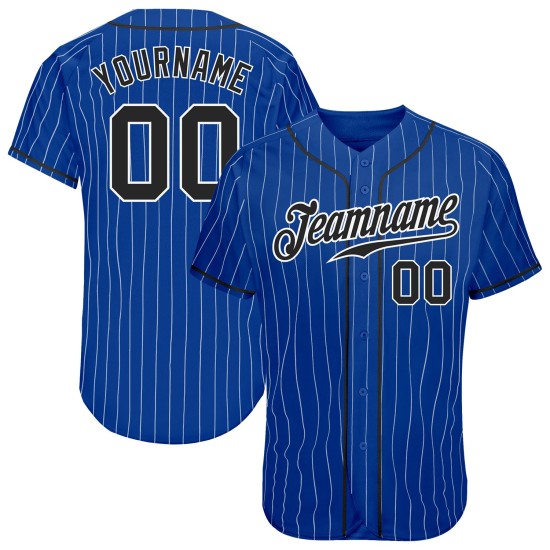 Benutzerdefinierte Royal White Pinstripe Schwarz-Weiß Authentic Baseball Jersey Benutzerdefinierte Royal White Pinstripe Schwarz-Weiß Authentic Baseball Jersey