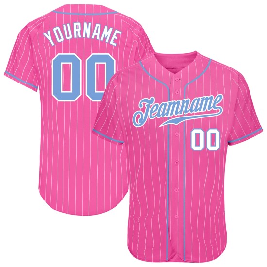 Benutzerdefinierte rosa weiße Nadelstreifen hellblau-weiß authentische Baseball Jersey Benutzerdefinierte rosa weiße Nadelstreifen hellblau-weiß authentische Baseball Jersey