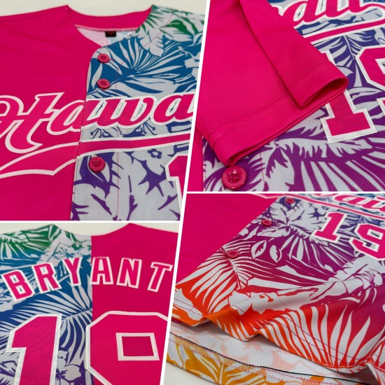 Benutzerdefiniertes 3D-Musterdesign Tropische Palmblätter Authentisches Baseball-Trikot Benutzerdefiniertes 3D-Musterdesign Tropische Palmblätter Authentisches Baseball-Trikot