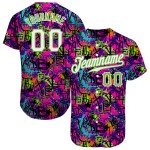 Benutzerdefinierte Graffiti Muster Weiß-Neon Grün 3D Authentic Baseball Jersey Benutzerdefinierte Graffiti Muster Weiß-Neon Grün 3D Authentic Baseball Jersey
