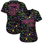 Benutzerdefinierte Graffiti Muster Schwarz-Rosa 3D Neon Splatter Authentic Baseball Jersey Benutzerdefinierte Graffiti Muster Schwarz-Rosa 3D Neon Splatter Authentic Baseball Jersey