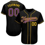 Benutzerdefiniertes authentisches Baseballtrikot in Schwarz, Lila und Gold Benutzerdefiniertes authentisches Baseballtrikot in Schwarz, Lila und Gold