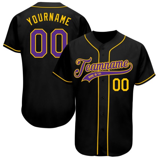 Benutzerdefiniertes authentisches Baseballtrikot in Schwarz, Lila und Gold Benutzerdefiniertes authentisches Baseballtrikot in Schwarz, Lila und Gold