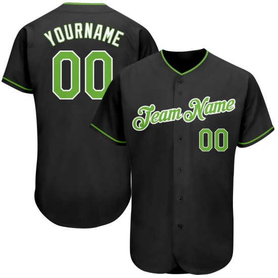 Benutzerdefiniertes authentisches Baseball-Trikot in Schwarz-Neongrün-Weiß Benutzerdefiniertes authentisches Baseball-Trikot in Schwarz-Neongrün-Weiß