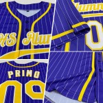 Benutzerdefinierte lila weiß Nadelstreifen Gold-weiß authentische Baseball Jersey Benutzerdefinierte lila weiß Nadelstreifen Gold-weiß authentische Baseball Jersey