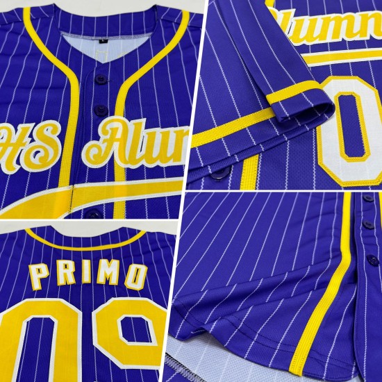 Benutzerdefinierte lila weiß Nadelstreifen Gold-weiß authentische Baseball Jersey Benutzerdefinierte lila weiß Nadelstreifen Gold-weiß authentische Baseball Jersey