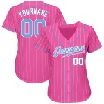 Benutzerdefinierte rosa weiße Nadelstreifen hellblau-weiß authentische Baseball Jersey Benutzerdefinierte rosa weiße Nadelstreifen hellblau-weiß authentische Baseball Jersey