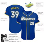 Benutzerdefiniertes authentisches Royal-Weiß-Gold-Baseballtrikot Benutzerdefiniertes authentisches Royal-Weiß-Gold-Baseballtrikot