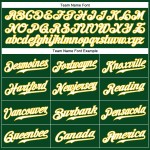 Benutzerdefiniertes authentisches Baseballtrikot mit grünen und weißen Nadelstreifen in Weiß und Gold Benutzerdefiniertes authentisches Baseballtrikot mit grünen und weißen Nadelstreifen in Weiß und Gold