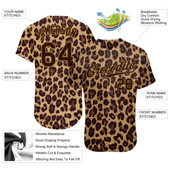Benutzerdefinierte Braun Braun-Altgold 3D Muster Design Leopard Authentic Baseball Jersey Benutzerdefinierte Braun Braun-Altgold 3D Muster Design Leopard Authentic Baseball Jersey
