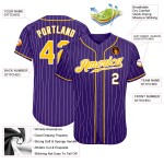 Benutzerdefinierte lila weiß Nadelstreifen Gold-weiß authentische Baseball Jersey Benutzerdefinierte lila weiß Nadelstreifen Gold-weiß authentische Baseball Jersey