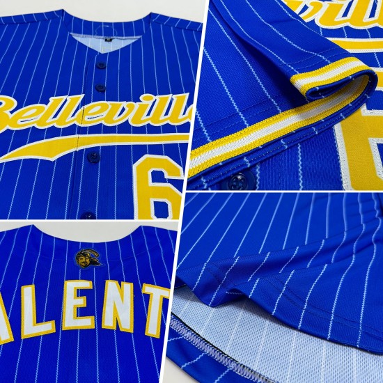 Benutzerdefinierte Royal Weiß Nadelstreifen Gold-Weiß Authentic Baseball Jersey Benutzerdefinierte Royal Weiß Nadelstreifen Gold-Weiß Authentic Baseball Jersey