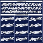 Benutzerdefiniertes authentisches Baseball-Trikot mit marineblauen und weißen Nadelstreifen in Weiß und Grau Benutzerdefiniertes authentisches Baseball-Trikot mit marineblauen und weißen Nadelstreifen in Weiß und Grau