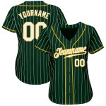 Benutzerdefiniertes authentisches Baseballtrikot mit grünen und weißen Nadelstreifen in Weiß und Gold Benutzerdefiniertes authentisches Baseballtrikot mit grünen und weißen Nadelstreifen in Weiß und Gold