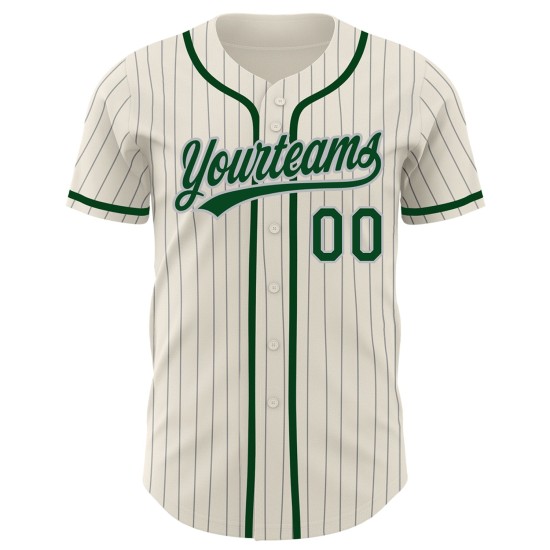 Benutzerdefinierte Creme Grau Nadelstreifen Grün Authentic Baseball Jersey Benutzerdefinierte Creme Grau Nadelstreifen Grün Authentic Baseball Jersey