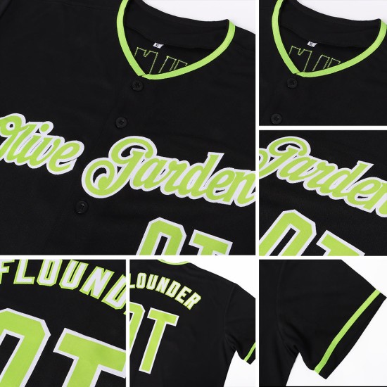 Benutzerdefiniertes authentisches Baseball-Trikot in Schwarz-Neongrün-Weiß Benutzerdefiniertes authentisches Baseball-Trikot in Schwarz-Neongrün-Weiß