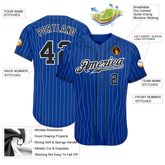 Benutzerdefinierte Royal White Pinstripe Schwarz-Weiß Authentic Baseball Jersey Benutzerdefinierte Royal White Pinstripe Schwarz-Weiß Authentic Baseball Jersey
