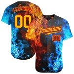 Benutzerdefiniertes Rotgold-3D-Musterdesign Flammen-authentisches Baseball-Trikot Benutzerdefiniertes Rotgold-3D-Musterdesign Flammen-authentisches Baseball-Trikot