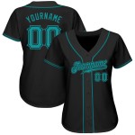 Benutzerdefiniertes authentisches Baseball-Trikot in Schwarz und Blaugrün Benutzerdefiniertes authentisches Baseball-Trikot in Schwarz und Blaugrün