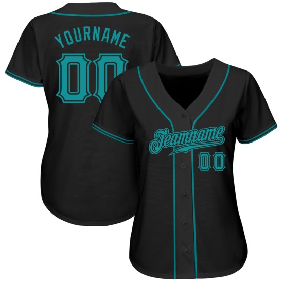 Benutzerdefiniertes authentisches Baseball-Trikot in Schwarz und Blaugrün Benutzerdefiniertes authentisches Baseball-Trikot in Schwarz und Blaugrün
