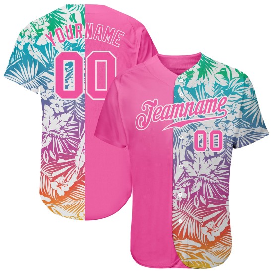Benutzerdefiniertes 3D-Musterdesign Tropische Palmblätter Authentisches Baseball-Trikot Benutzerdefiniertes 3D-Musterdesign Tropische Palmblätter Authentisches Baseball-Trikot