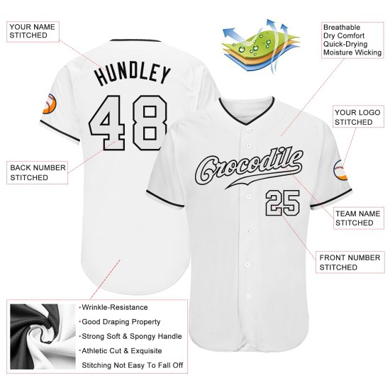 Benutzerdefiniertes weißes, weiß-schwarzes authentisches Baseball-Trikot Benutzerdefiniertes weißes, weiß-schwarzes authentisches Baseball-Trikot