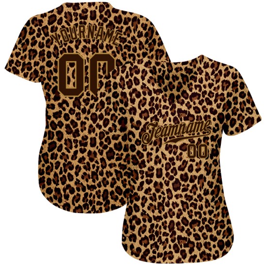 Benutzerdefinierte Braun Braun-Altgold 3D Muster Design Leopard Authentic Baseball Jersey Benutzerdefinierte Braun Braun-Altgold 3D Muster Design Leopard Authentic Baseball Jersey