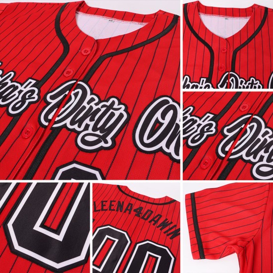 Benutzerdefinierte rot schwarz Nadelstreifen schwarz-weiß authentische Baseball Jersey Benutzerdefinierte rot schwarz Nadelstreifen schwarz-weiß authentische Baseball Jersey