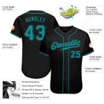 Benutzerdefiniertes authentisches Baseball-Trikot in Schwarz und Blaugrün Benutzerdefiniertes authentisches Baseball-Trikot in Schwarz und Blaugrün