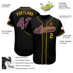 Benutzerdefiniertes authentisches Baseballtrikot in Schwarz, Lila und Gold Benutzerdefiniertes authentisches Baseballtrikot in Schwarz, Lila und Gold