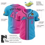 Benutzerdefinierte Himmelblau Pink-Schwarz Authentic Gradient Fashion Baseball Jersey Benutzerdefinierte Himmelblau Pink-Schwarz Authentic Gradient Fashion Baseball Jersey