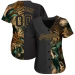 Benutzerdefiniertes 3D-Musterdesign Goldene und grüne tropische Blätter im Stil von Dschungel und Hawaii Authentisches Baseball-Trikot Benutzerdefiniertes 3D-Musterdesign Goldene und grüne tropische Blätter im Stil von Dschungel und Hawaii Authentisches Baseball-Trikot