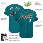 Benutzerdefiniertes Teal Black Pinstripe Schwarz-Weiß Authentic Baseball Jersey Benutzerdefiniertes Teal Black Pinstripe Schwarz-Weiß Authentic Baseball Jersey