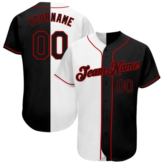 Benutzerdefiniertes Weiß-Schwarz-Rot Authentic Split Fashion Baseball Jersey Benutzerdefiniertes Weiß-Schwarz-Rot Authentic Split Fashion Baseball Jersey