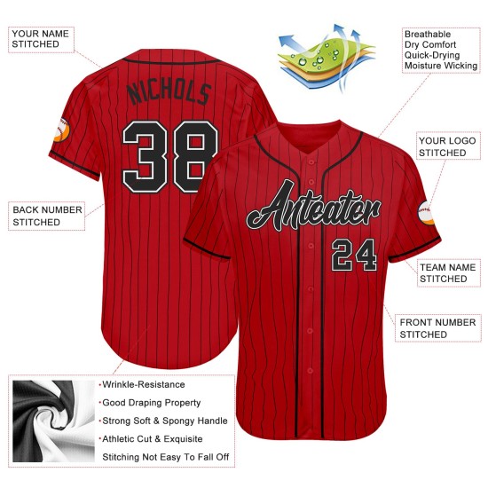 Benutzerdefinierte rot schwarz Nadelstreifen schwarz-weiß authentische Baseball Jersey Benutzerdefinierte rot schwarz Nadelstreifen schwarz-weiß authentische Baseball Jersey