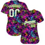 Benutzerdefinierte Graffiti Muster Weiß-Neon Grün 3D Authentic Baseball Jersey Benutzerdefinierte Graffiti Muster Weiß-Neon Grün 3D Authentic Baseball Jersey