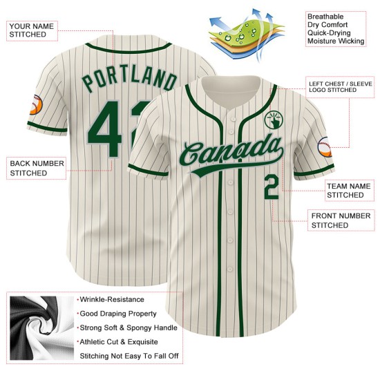 Benutzerdefinierte Creme Grau Nadelstreifen Grün Authentic Baseball Jersey Benutzerdefinierte Creme Grau Nadelstreifen Grün Authentic Baseball Jersey