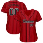 Benutzerdefinierte rot schwarz Nadelstreifen schwarz-weiß authentische Baseball Jersey Benutzerdefinierte rot schwarz Nadelstreifen schwarz-weiß authentische Baseball Jersey