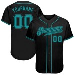 Benutzerdefiniertes authentisches Baseball-Trikot in Schwarz und Blaugrün Benutzerdefiniertes authentisches Baseball-Trikot in Schwarz und Blaugrün