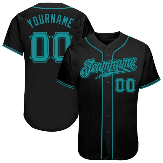 Benutzerdefiniertes authentisches Baseball-Trikot in Schwarz und Blaugrün Benutzerdefiniertes authentisches Baseball-Trikot in Schwarz und Blaugrün