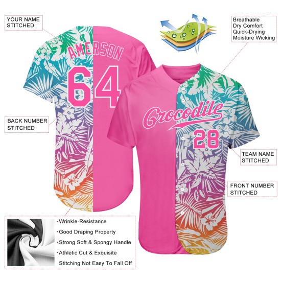 Benutzerdefiniertes 3D-Musterdesign Tropische Palmblätter Authentisches Baseball-Trikot Benutzerdefiniertes 3D-Musterdesign Tropische Palmblätter Authentisches Baseball-Trikot