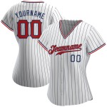 Benutzerdefiniertes authentisches Baseballtrikot in Weiß und Marineblau mit Nadelstreifen in Rot und Marineblau Benutzerdefiniertes authentisches Baseballtrikot in Weiß und Marineblau mit Nadelstreifen in Rot und Marineblau