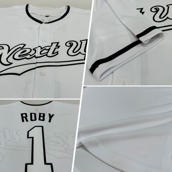 Benutzerdefiniertes weißes, weiß-schwarzes authentisches Baseball-Trikot Benutzerdefiniertes weißes, weiß-schwarzes authentisches Baseball-Trikot