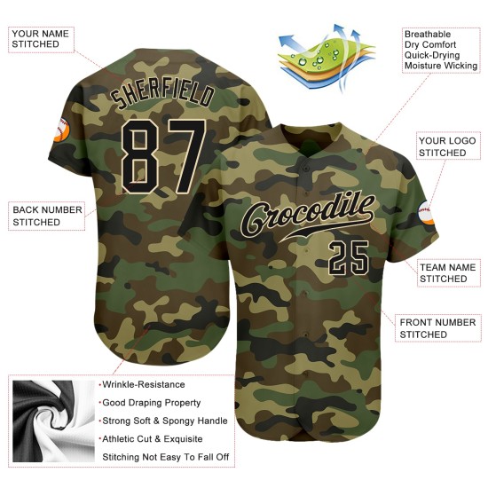 Benutzerdefiniertes authentisches Salute To Service Baseball-Trikot in Camo-Schwarz-City-Creme Benutzerdefiniertes authentisches Salute To Service Baseball-Trikot in Camo-Schwarz-City-Creme