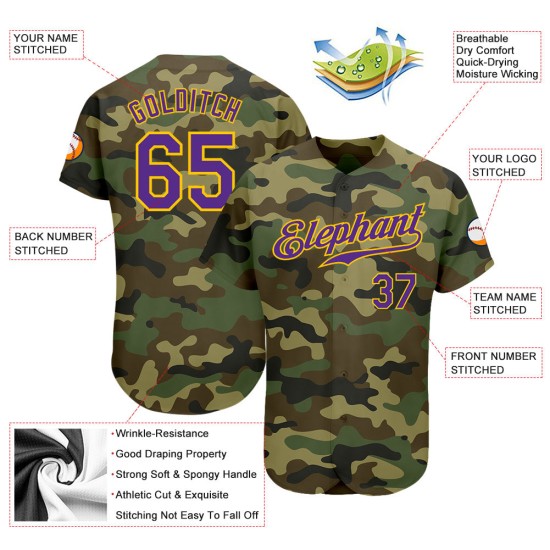 Benutzerdefiniertes authentisches Salute To Service-Baseballtrikot in Lila und Gold Benutzerdefiniertes authentisches Salute To Service-Baseballtrikot in Lila und Gold