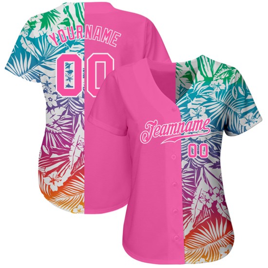Benutzerdefiniertes 3D-Musterdesign Tropische Palmblätter Authentisches Baseball-Trikot Benutzerdefiniertes 3D-Musterdesign Tropische Palmblätter Authentisches Baseball-Trikot
