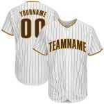 Benutzerdefinierte weiß braun Nadelstreifen braun-gold Baseball Jersey Benutzerdefinierte weiß braun Nadelstreifen braun-gold Baseball Jersey