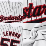 Benutzerdefiniertes weißes schwarzes Nadelstreifen-schwarz-rotes authentisches Baseball-Trikot Benutzerdefiniertes weißes schwarzes Nadelstreifen-schwarz-rotes authentisches Baseball-Trikot