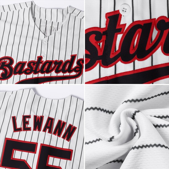 Benutzerdefiniertes weißes schwarzes Nadelstreifen-schwarz-rotes authentisches Baseball-Trikot Benutzerdefiniertes weißes schwarzes Nadelstreifen-schwarz-rotes authentisches Baseball-Trikot